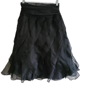 TADASHI Black 100% Silk Diagonal Layered Skirt EP8657M Women's Size 0